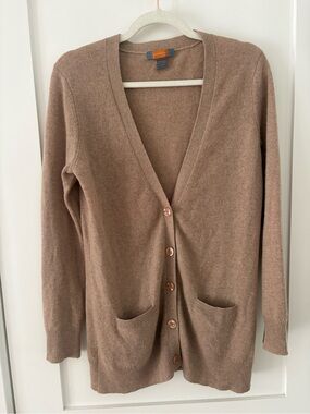 100% Cashmere Button‑Up Cardigan Sweater Beige Soft Knit neutral staple Medium